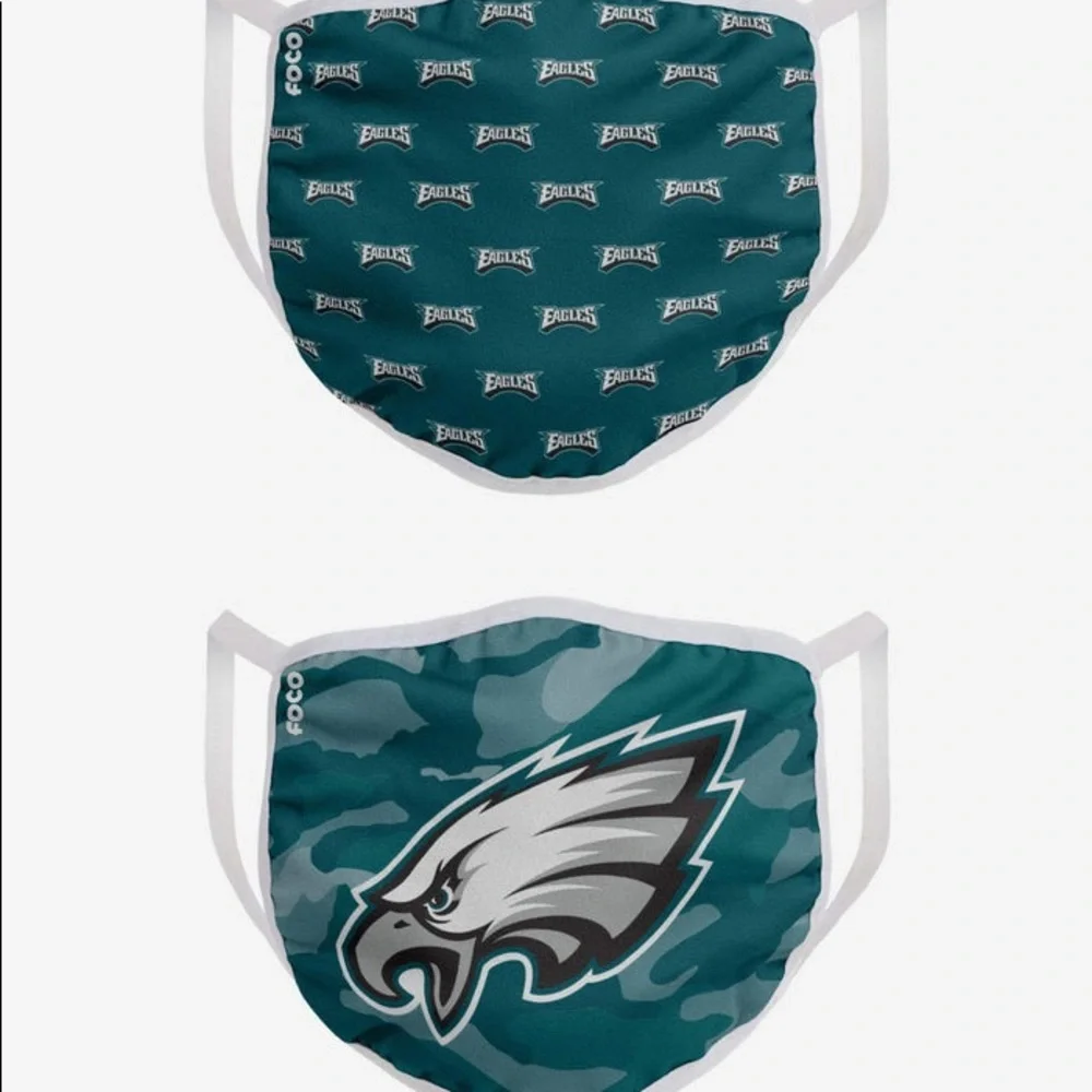 FOCO NFL PHILADELPHIA EAGLES 2 PACK FACE COVERINGS MASKS GREEN BLACK NWT